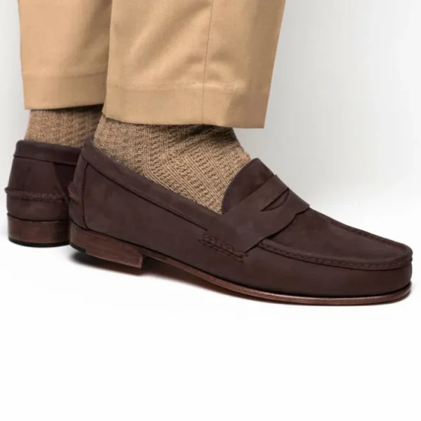 Fashion Handsewn Shoe Co. Nubuck Penny Loafers Brown DarkBrown