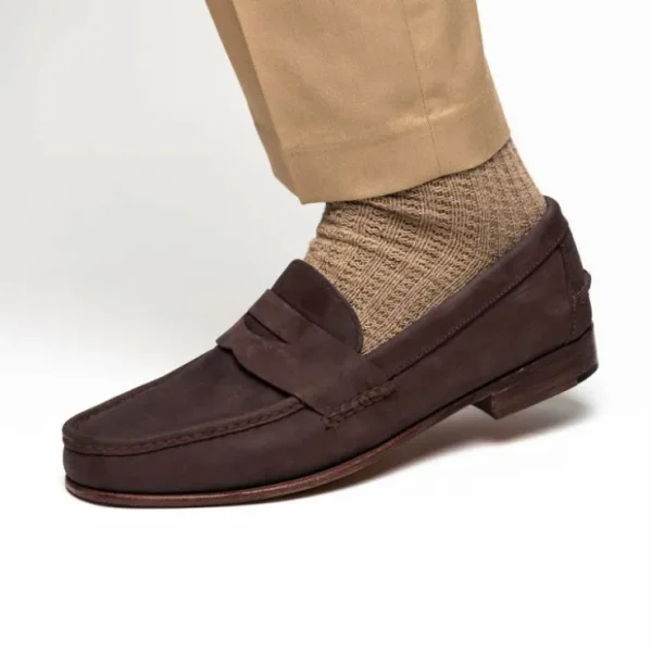 Fashion Handsewn Shoe Co. Nubuck Penny Loafers Brown DarkBrown