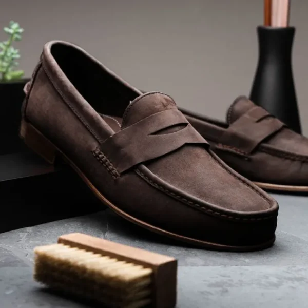 Fashion Handsewn Shoe Co. Nubuck Penny Loafers Brown DarkBrown