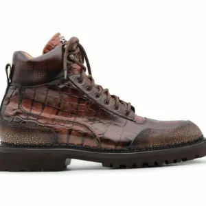 Best Sale Harris Shoes 1913 Harris Firenze 1913 Crocodile Print Leather Boots Brown