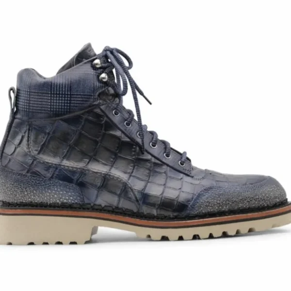 harris_firenze__crocodile_0-9.webp Flash Sale Harris Shoes 1913 Harris Firenze 1913 Crocodile Print Leather Boots Blue