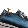 Sale Harris Shoes 1913 Harris Firenze 1913 Embossed Crocodile Print Leather Sneakers Blue