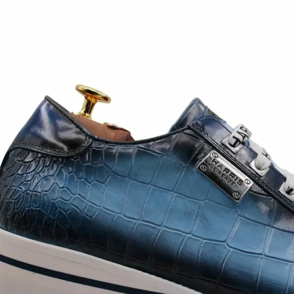 Sale Harris Shoes 1913 Harris Firenze 1913 Embossed Crocodile Print Leather Sneakers Blue