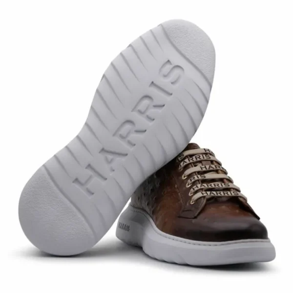 harris_firenze__ostrich_p_2-1.webp Store Harris Shoes 1913 Harris Firenze 1913 Ostrich Print Leather Sneakers Brown