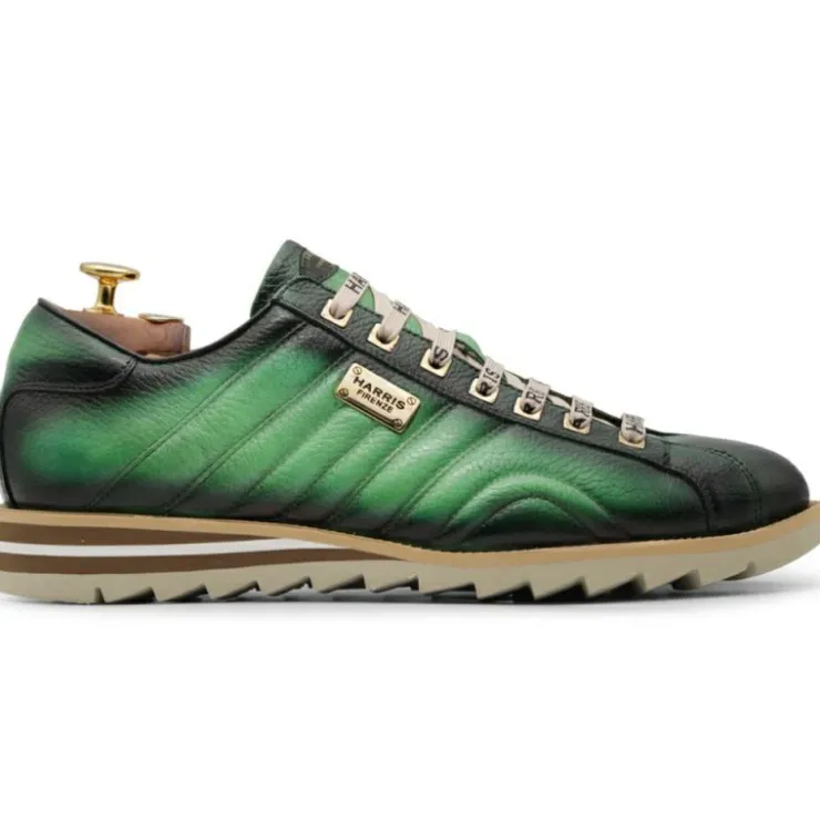 Fashion Harris Shoes 1913 Harris Firenze 1913 Quilted Stitching Leather Sneakers Green