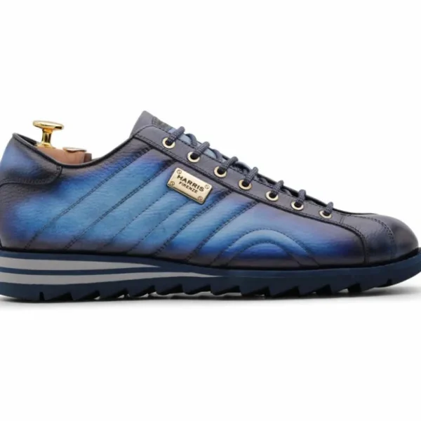 New Harris Shoes 1913 Harris Firenze 1913 Quilted Stitching Leather Sneakers Blue