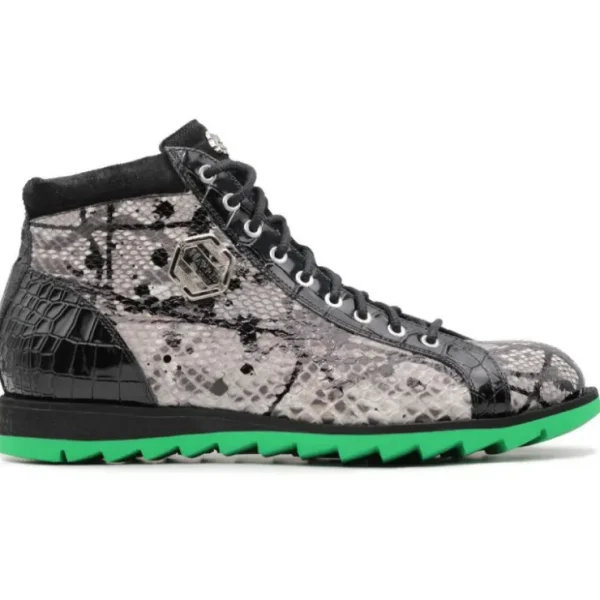 harris_firenze__soft_rock_0.webp Best Sale Harris Shoes 1913 Harris Firenze 1913 Soft Rock Python Leather Hi-Top Sneakers Grey