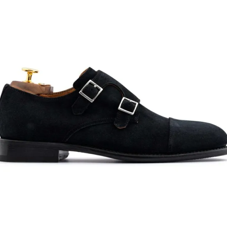 Hot Harris Shoes 1913 Harris Firenze 1913 Suede Double Buckle Monk Strap Black