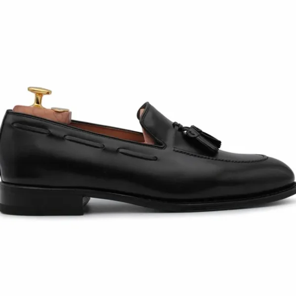 Best Sale Harris Shoes 1913 Calfskin Leather Tassel Moccasin Black