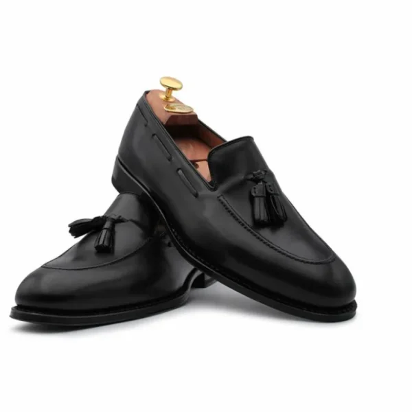 Best Sale Harris Shoes 1913 Calfskin Leather Tassel Moccasin Black