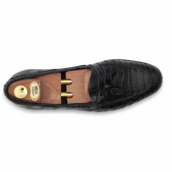 Best Harris Shoes 1913 Crocodile Leather Tassel Loafers Black