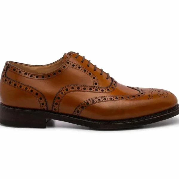 Best Sale Harris Shoes 1913 Leather Stringed Wingtip Shoes Cognac