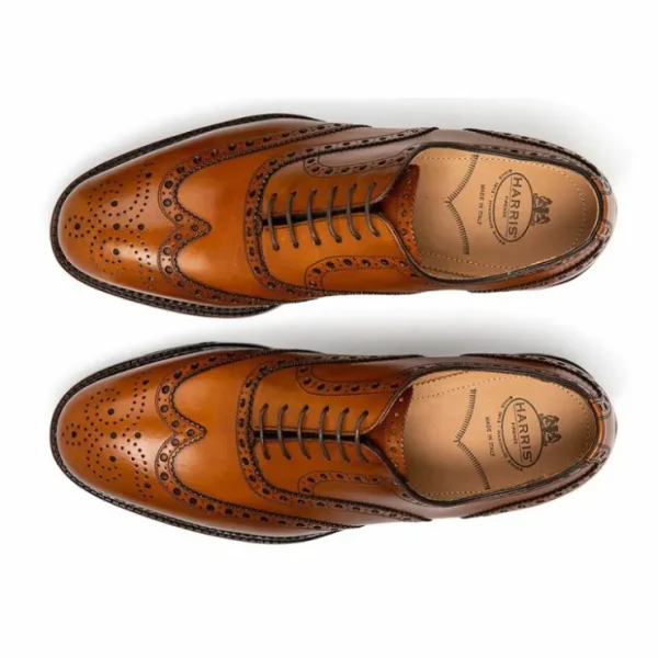 Best Sale Harris Shoes 1913 Leather Stringed Wingtip Shoes Cognac