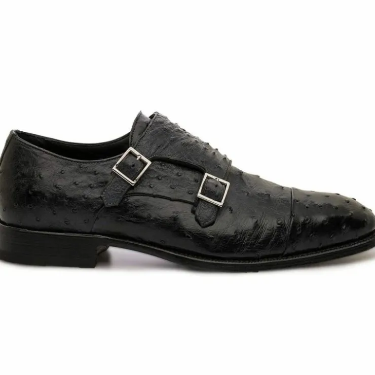 Store Harris Shoes 1913 Ostrich Leather Shoes Double Monkstrap Shoes Nero