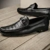 Hot Lombardy Belly Caiman & Calfskin Bit Loafers Black