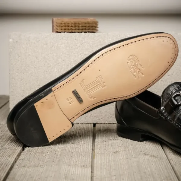 Hot Lombardy Belly Caiman & Calfskin Bit Loafers Black