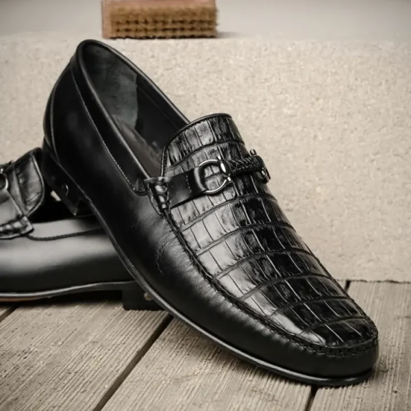 Hot Lombardy Belly Caiman & Calfskin Bit Loafers Black