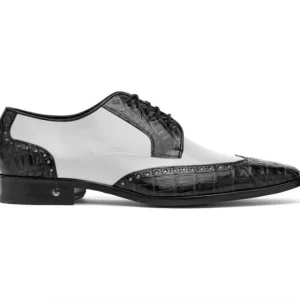 Hot Lombardy Caiman Belly & Calfskin Wingtip Shoes Black/White