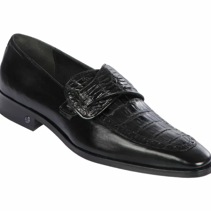 Store Lombardy Caiman Belly & Calfskin Monkstrap Dress Shoe Black