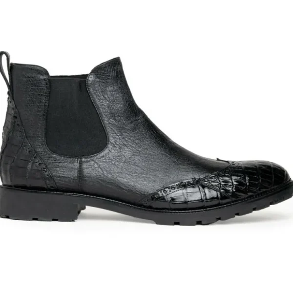 lombardy_caiman_belly_amp_0-6.webp Discount Lombardy Caiman Belly & Smooth Ostrich Chelsea Boots Black