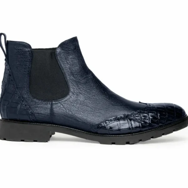 Online Lombardy Caiman Belly & Smooth Ostrich Chelsea Boots Navy Blue NavyBlue