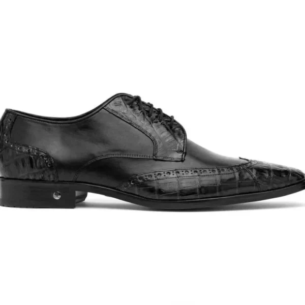 New Lombardy Caiman Belly & Calfskin Wingtip Shoes Black