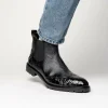 Discount Lombardy Caiman Belly & Smooth Ostrich Chelsea Boots Black