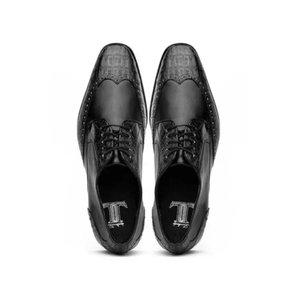 New Lombardy Caiman Belly & Calfskin Wingtip Shoes Black