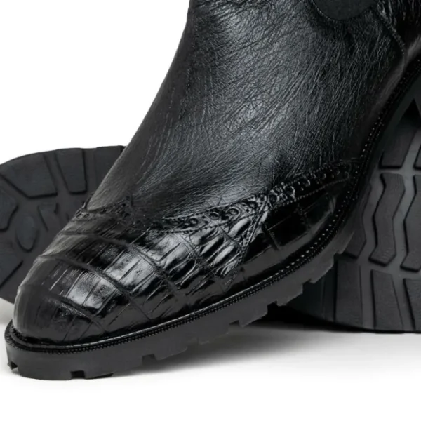 lombardy_caiman_belly_amp_2.webp Discount Lombardy Caiman Belly & Smooth Ostrich Chelsea Boots Black