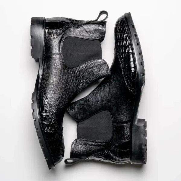 lombardy_caiman_belly_amp_4.webp Discount Lombardy Caiman Belly & Smooth Ostrich Chelsea Boots Black