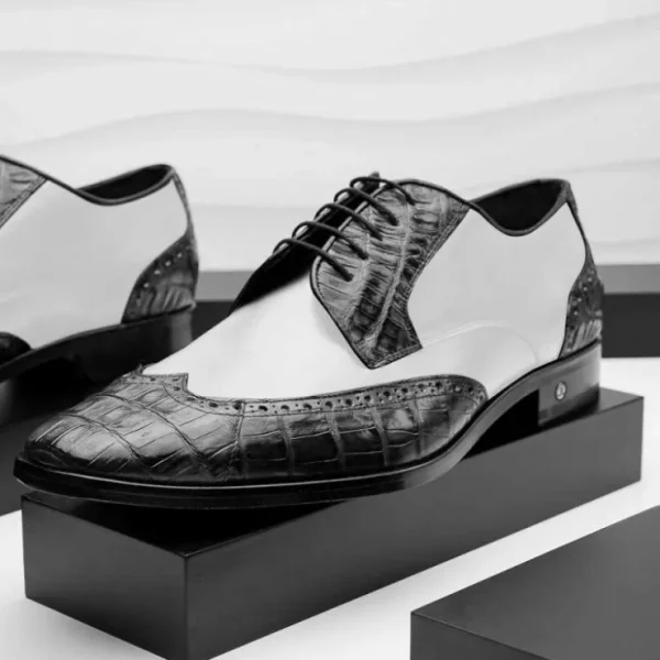 Hot Lombardy Caiman Belly & Calfskin Wingtip Shoes Black/White