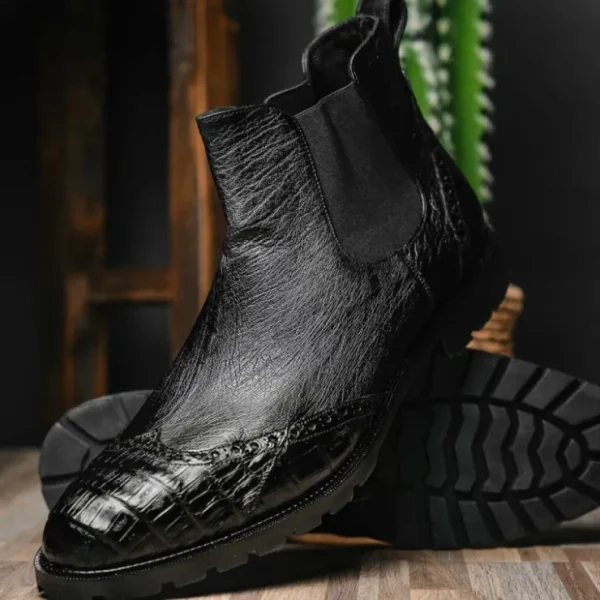 lombardy_caiman_belly_amp_6.webp Discount Lombardy Caiman Belly & Smooth Ostrich Chelsea Boots Black