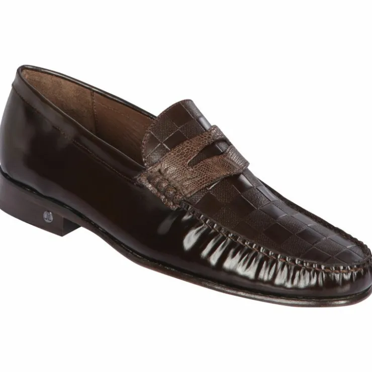 Discount Lombardy Checkered Calfskin & Lizard Penny Loafers Brown