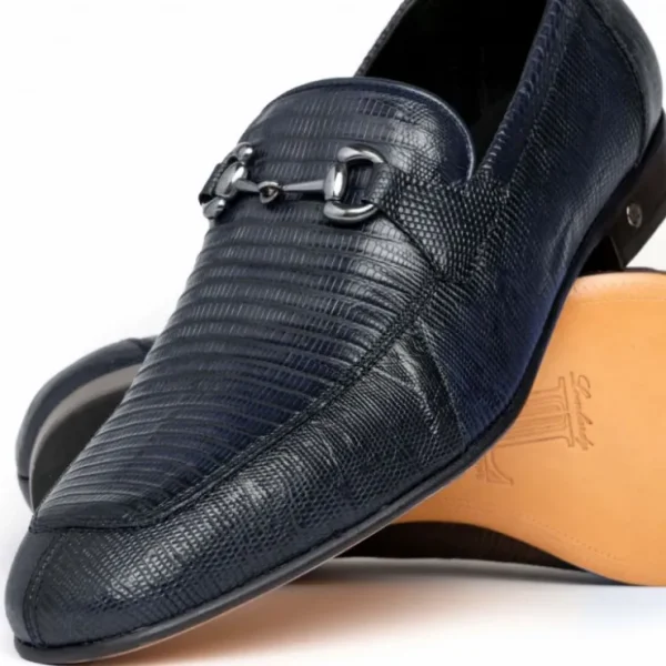 Fashion Lombardy Lizard Teju Bit Loafers Faded Navy Blue FadedNavyBlue