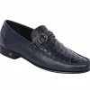 Shop Lombardy Ostrich & Calfskin Bit Loafers Navy Blue NavyBlue