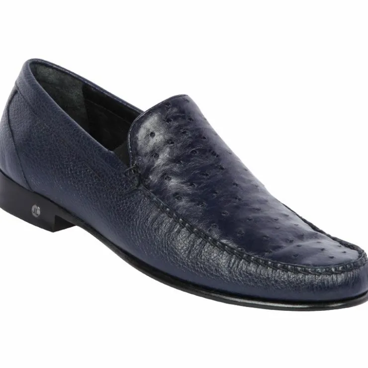 Sale Lombardy Ostrich & Calfskin Loafers Navy Blue NavyBlue