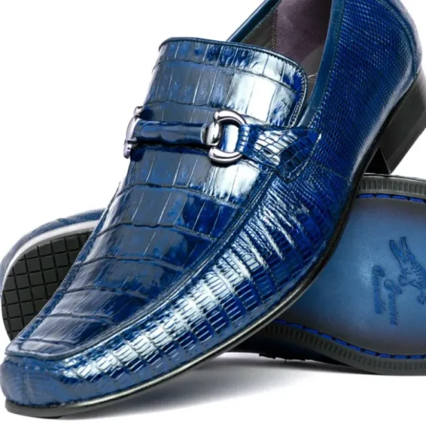 los_altos_caiman_amp_liza_2-1.webp Online Los Altos Boots Los Altos Caiman & Lizard Bit Loafers Navy Blue