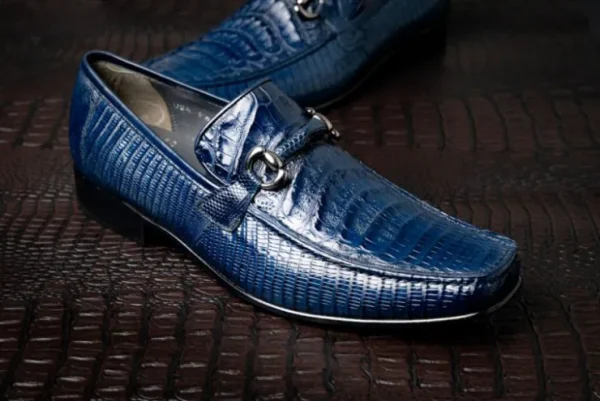 los_altos_caiman_amp_liza_4-1.webp Online Los Altos Boots Los Altos Caiman & Lizard Bit Loafers Navy Blue