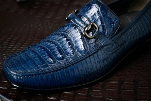 los_altos_caiman_amp_liza_5-1.webp Online Los Altos Boots Los Altos Caiman & Lizard Bit Loafers Navy Blue