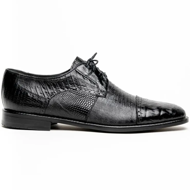 Store Los Altos Boots Los Altos Lizard & Caiman Cap Toe Shoes Black