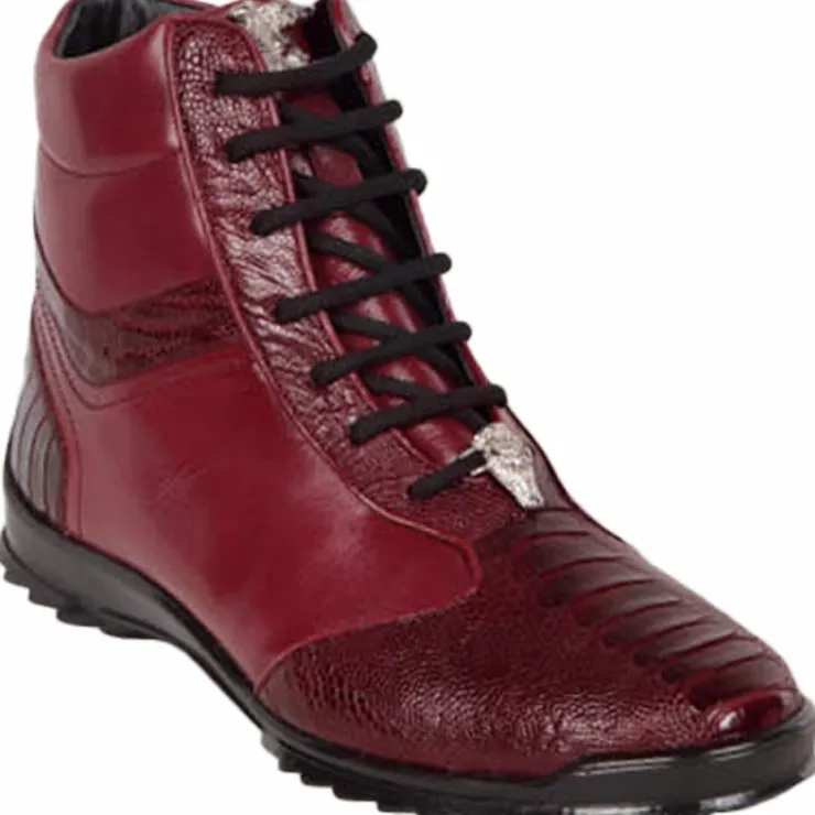 New Los Altos Boots Los Altos Ostrich Leg High Top Sneakers Burgundy