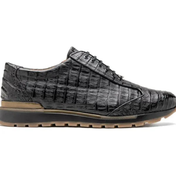 Fashion Marco di Milano Alonzo Caiman Crocodile Sneakers Black