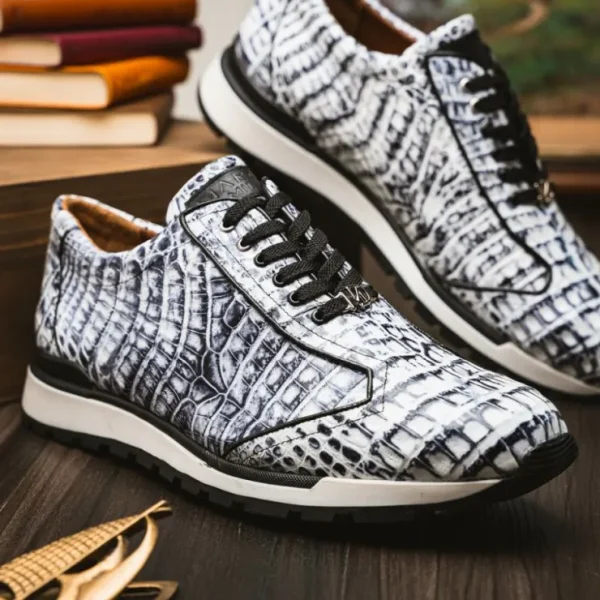 Shop Marco di Milano Alonzo Caiman Crocodile Sneakers Newspaper