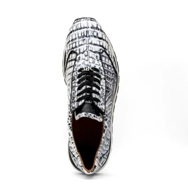 Shop Marco di Milano Alonzo Caiman Crocodile Sneakers Newspaper