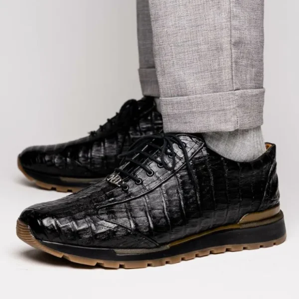 Fashion Marco di Milano Alonzo Caiman Crocodile Sneakers Black