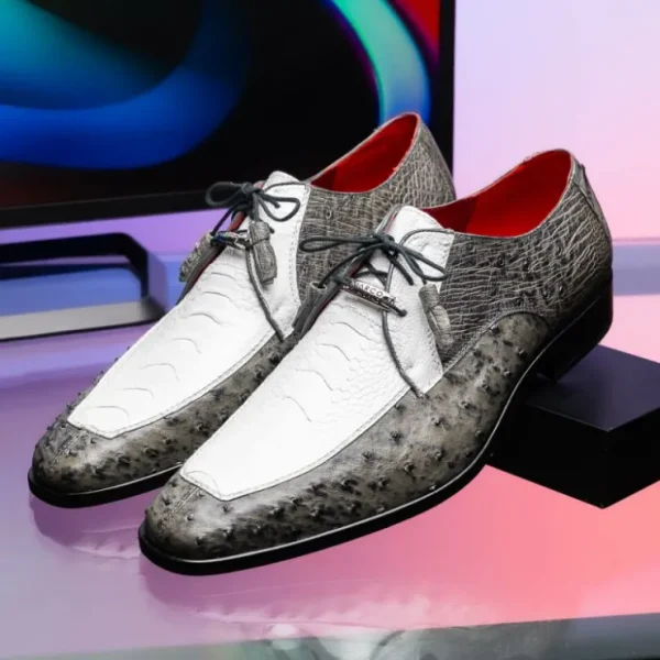 Online Marco di Milano Andretti Ostrich Leg Shoes White / Grey