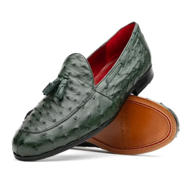 New Marco di Milano Aubiere Ostrich Quill Tassel Loafers Forest Green ForestGreen