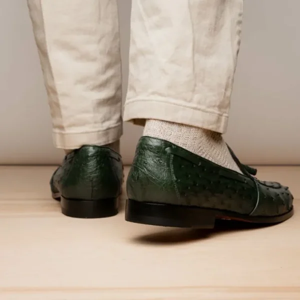 New Marco di Milano Aubiere Ostrich Quill Tassel Loafers Forest Green ForestGreen