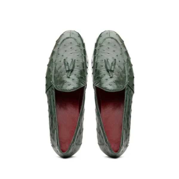 New Marco di Milano Aubiere Ostrich Quill Tassel Loafers Forest Green ForestGreen