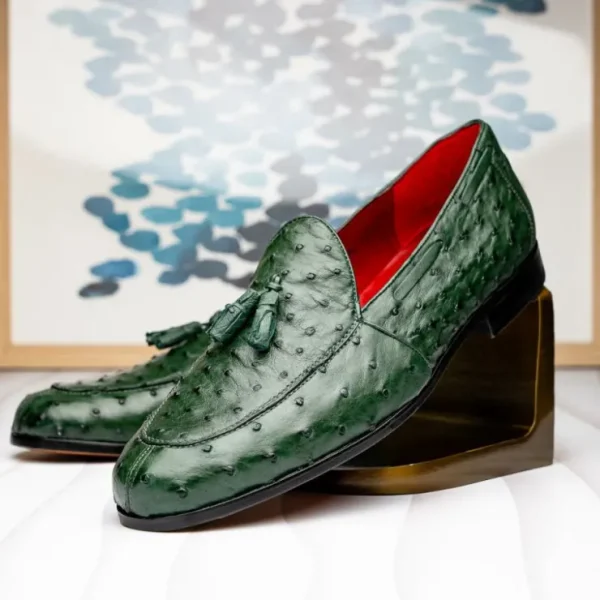 New Marco di Milano Aubiere Ostrich Quill Tassel Loafers Forest Green ForestGreen